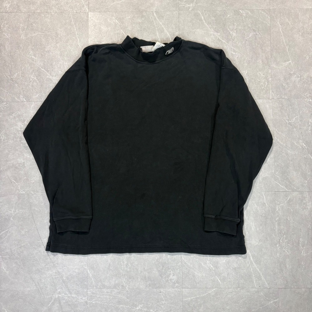 Reebok Mens Mock Neck Long Sleeve T-Shirt Black Embroidered Logo XL RBLK111301